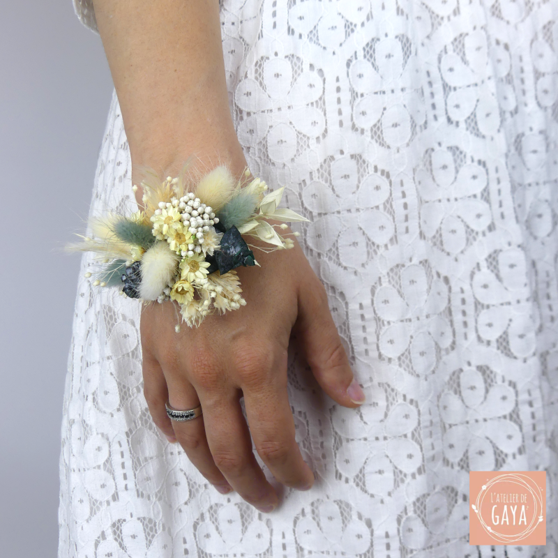 Le céladon - Bracelet jonc fleuri