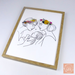 Couple et nourrisson - Tableau fleuri